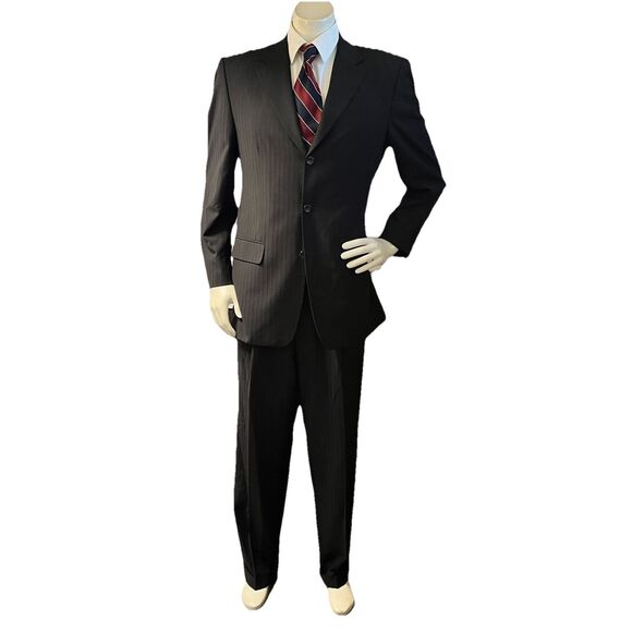 Martino Uomo Moda 2pc Suit Men’s Subtle Black Pinstripe 40R W32xL31 - Picture 4 of 16